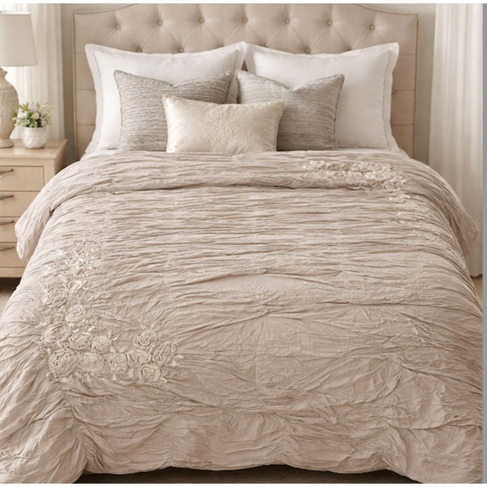 Soft Surroundings Embroidered Reversible Comforter King Size Bedding Cotton Gray